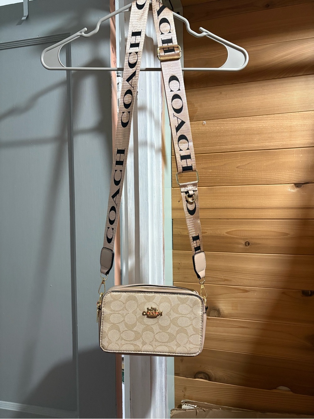 COACH Beige Signature Canvas Crossbody with Logo Strap